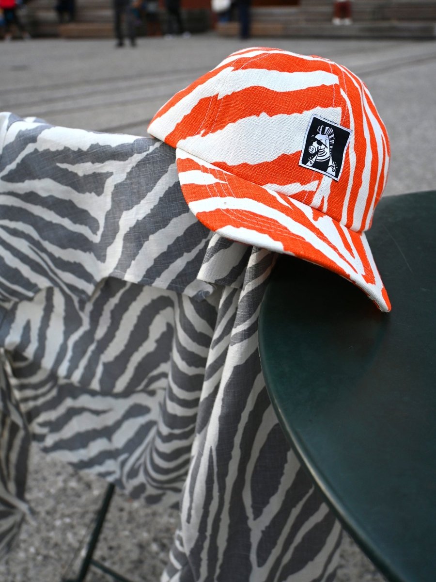 "Zebra Without a Cause" Linen Cap. Designed by HO HOS HOLE IN THE WALL. Made in NYC.