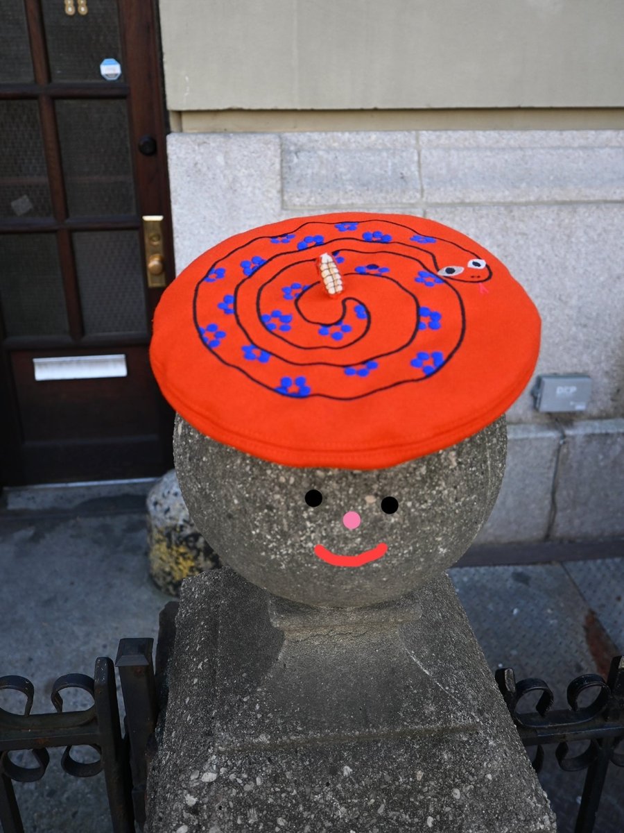 "Snake" Beret. Designed by HO HOS HOLE IN THE WALL. Made and embroidered in NYC.