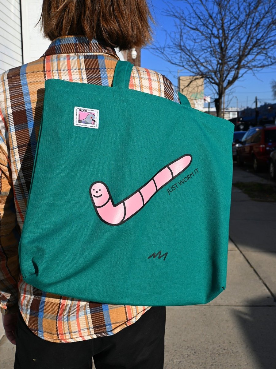 "Just Worm It" tote bag - Design by HO HOS HOLE IN THE WALL