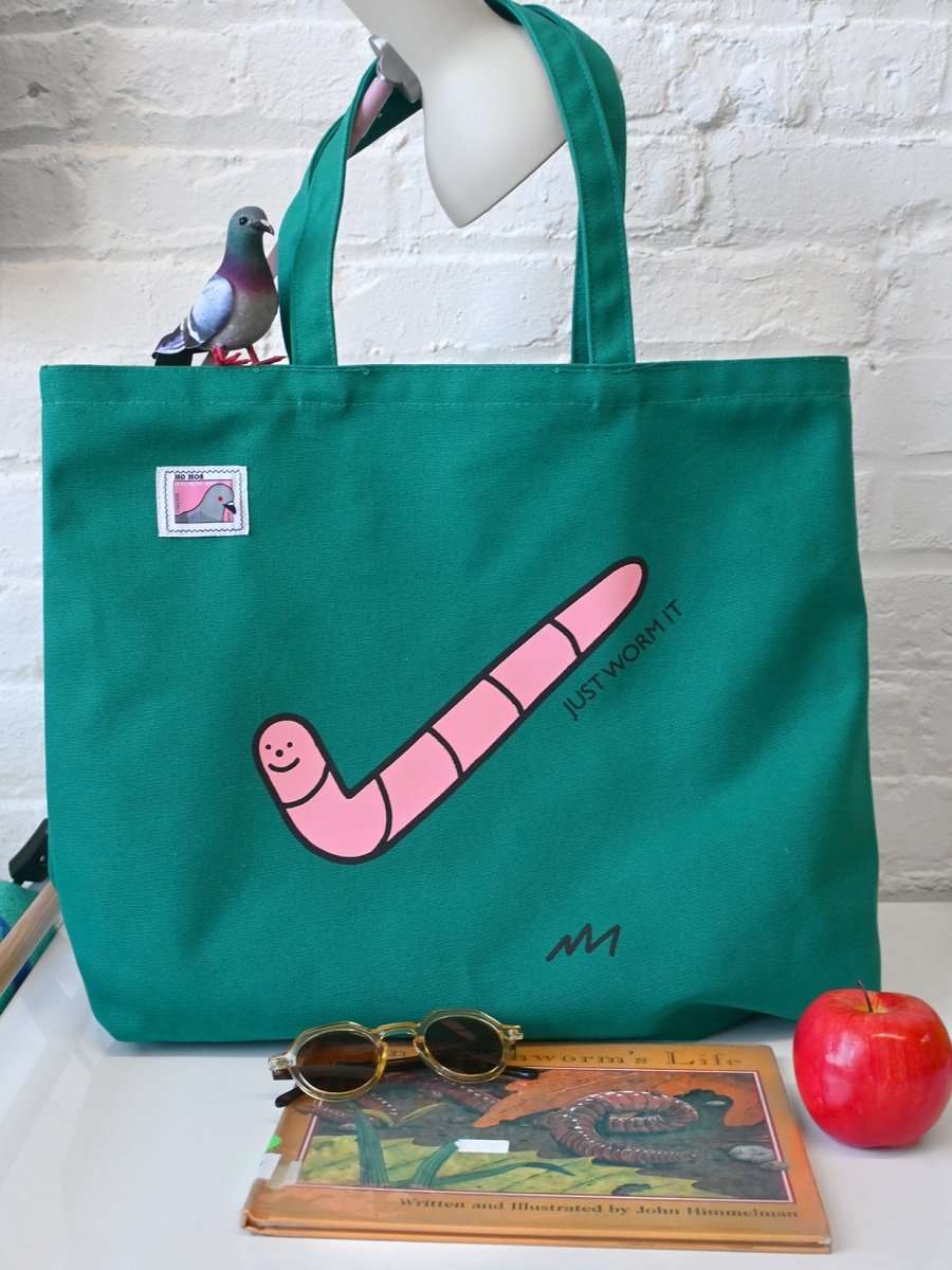 "Just Worm It" tote bag - Design by HO HOS HOLE IN THE WALL