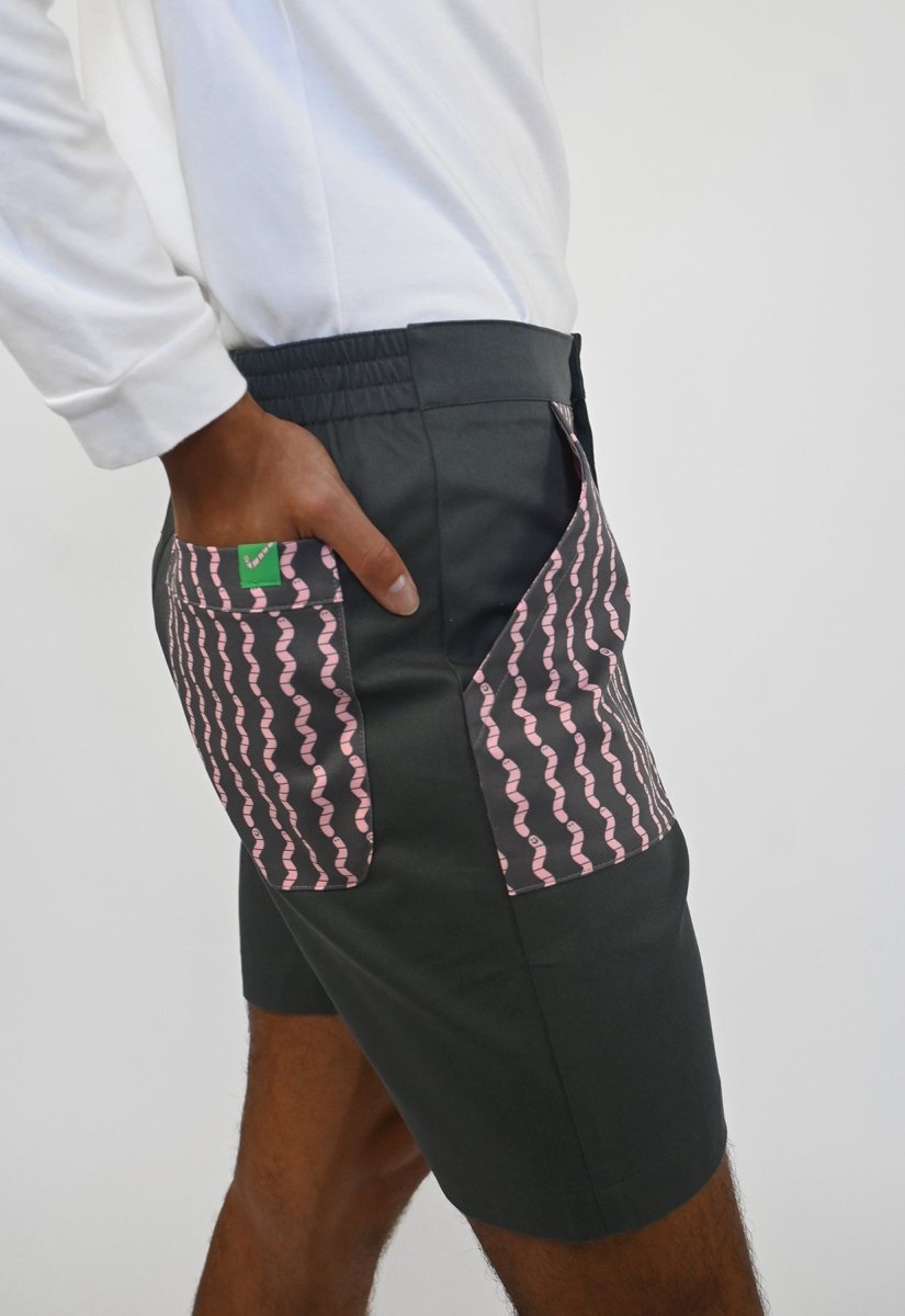 HO HOS HOLE IN THE WALL brand "Pockets Full of Worms" Shorts. Design by Natali Koromoto.