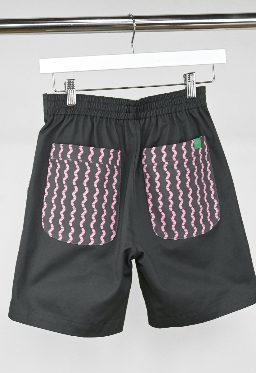 HO HOS HOLE IN THE WALL brand "Pockets Full of Worms" Shorts. Design by Natali Koromoto.