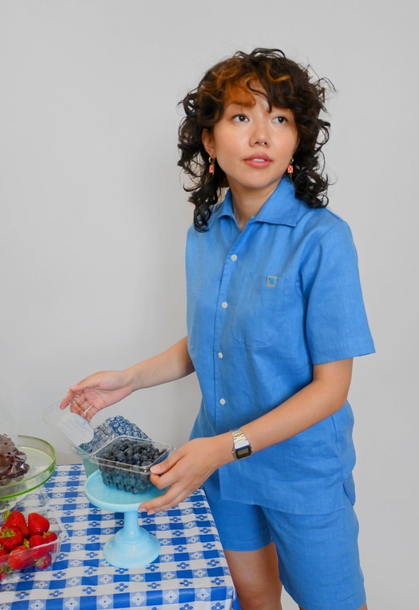 "Tutti Frutti" Linen Shirt - Blueberry