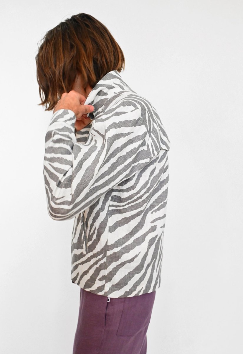 "Zebra Without a Cause" Linen Jacket - Grey Stripe