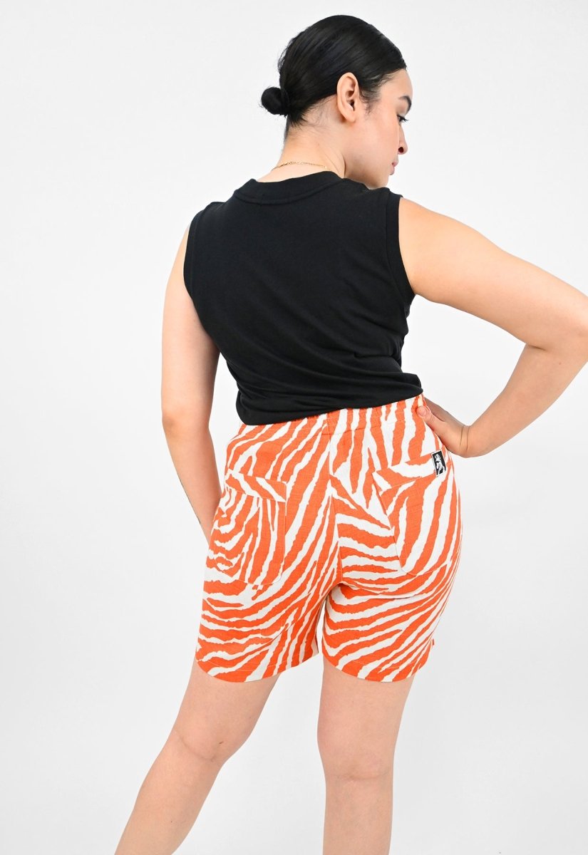 "Zebra Without a Cause" Linen Shorts - Orange Stripe